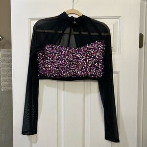 Black Sequin Mesh Crop Top